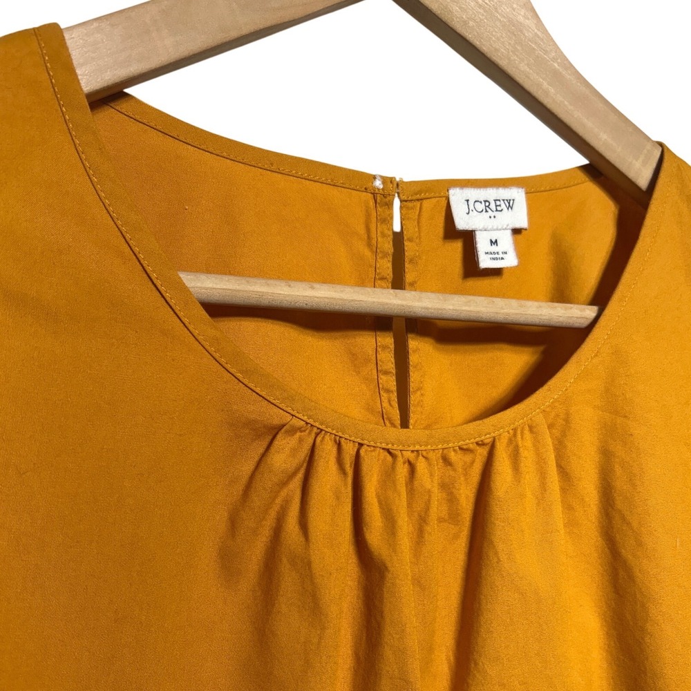 J. Crew Embroidered Flutter Sleeve Blouse Stretch Cotton Poplin Rough Amber Sz M - Picture 3 of 8